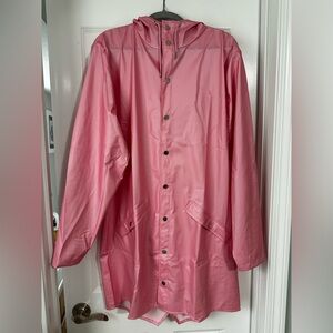 Pink Hooded Long Raincoat